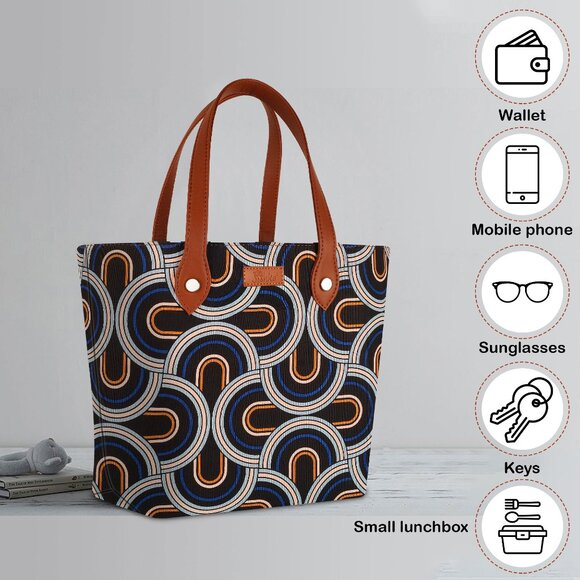 Hand Crafted Fabric Ladies Shoulder Tote Bag in Abstract Print, Top Handle Bag - Picture 4 of 9